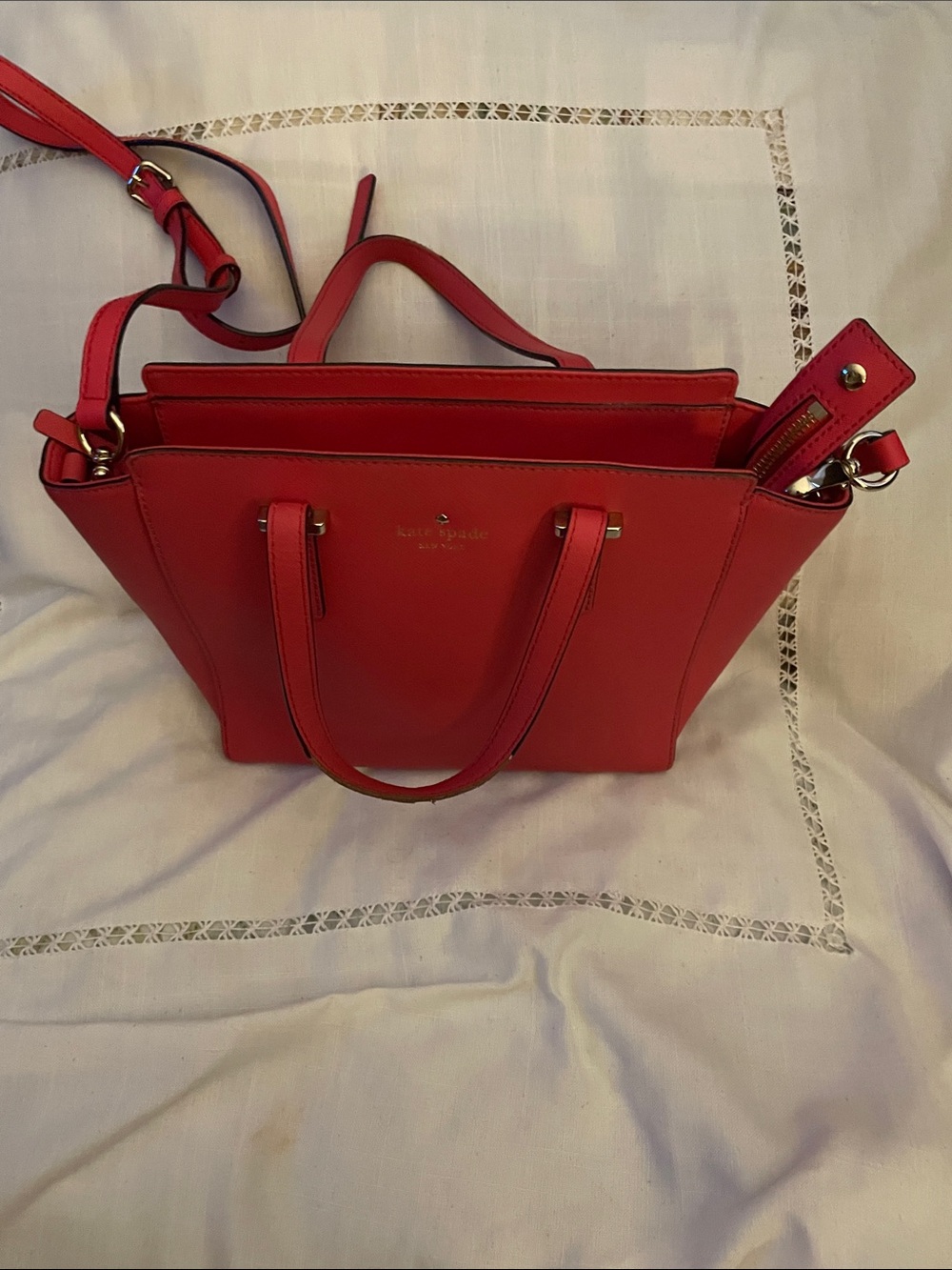 kate spade Pink Leather Satchel with Adjustable Strap Handle has peeling